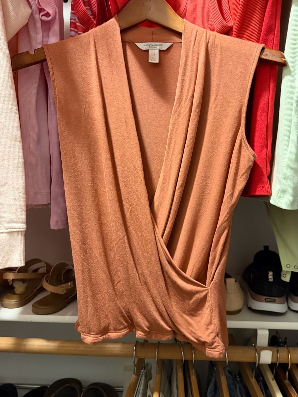 Banana Republic Threadsoft Dusty Blush Sleeveless Surplice Wrap Top XS